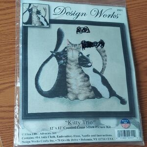 Kitty Trio Cross Stitch Kit - Black, Gray, White